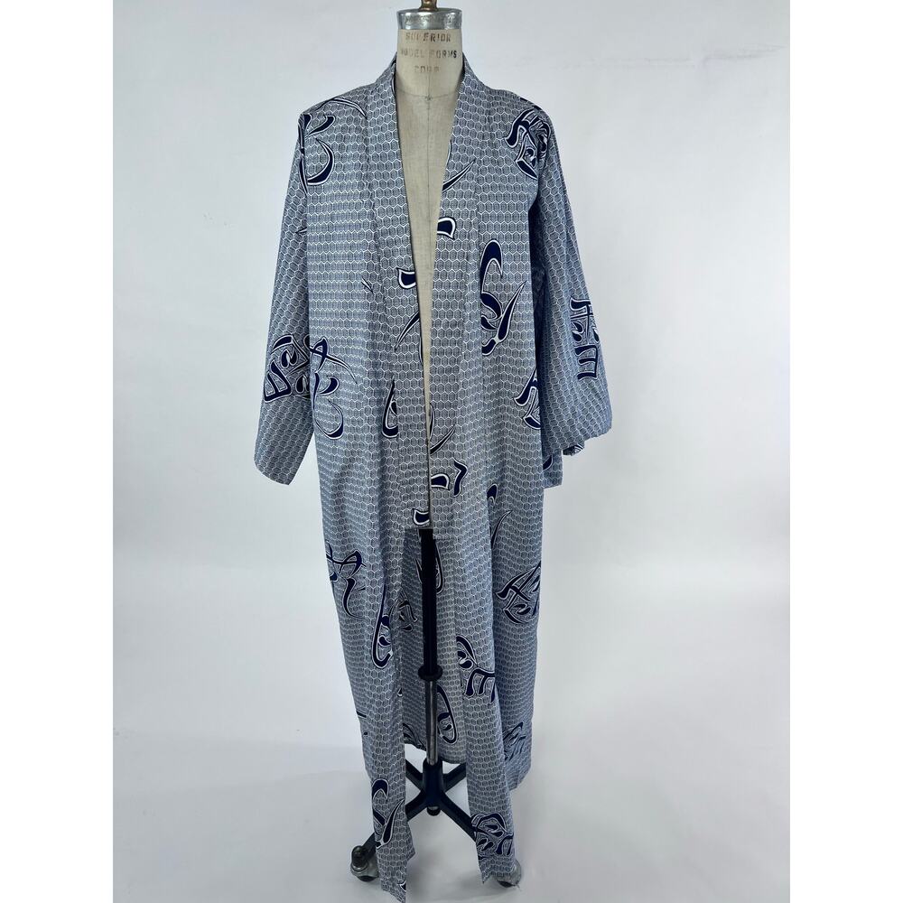 VTG 70s Kimono Robe Duster Navy White Japanese OS Unisex